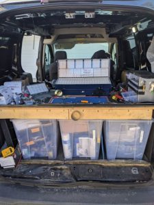 pinning kit in the back of a van