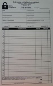 local locksmith company receipt
